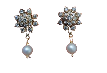 Floral Diamond Stud Earrings with Pearl Drops – Suman Jewellers